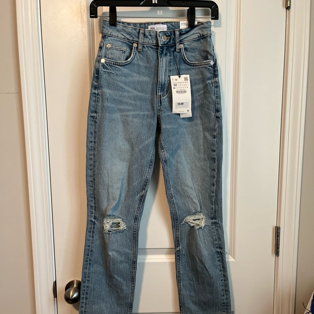 ZARA Jeans High- Rise SLIM FIT MID-BLUE NEW with Tags Size 00